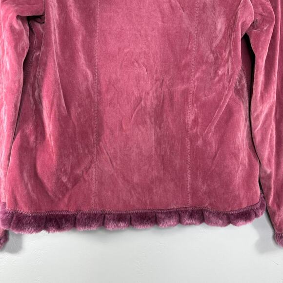 NWT Y2K Cappuccino Faux Fur Embroidered Velour Jacket Sz L - Pink Bratzcore Coat - Picture 5 of 8